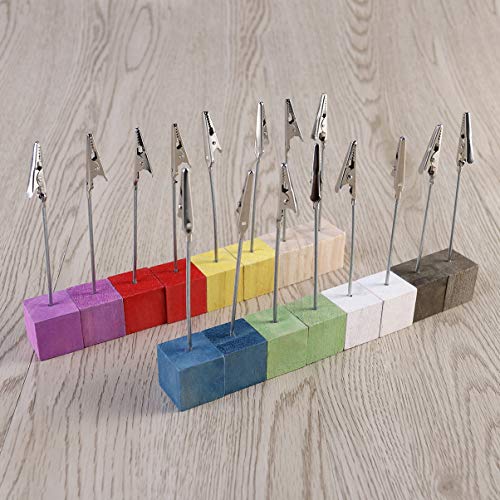 Kisangel 16 peças de porta-cartões de madeira com base em cubo, clipes coloridos para fotos, clipe p