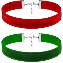 TKHLT 2PCS Vintage Red Velvet Choker Necklace and Green Velvet Choker Gothic Adjustable Collar Halloween Christmas Jewelry Gift for Women