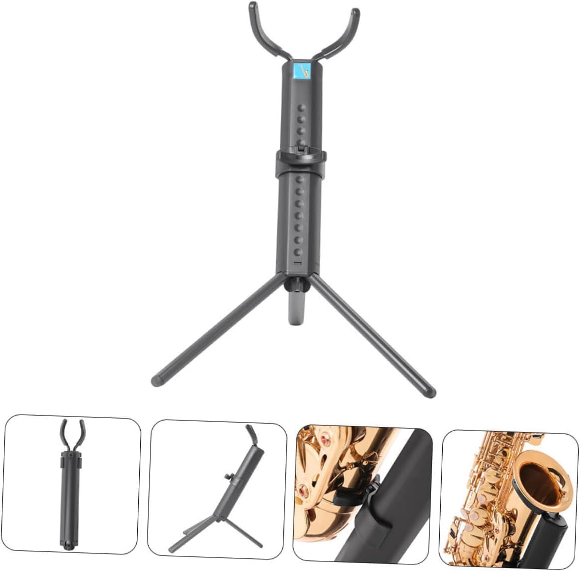 Healifty Foldable Tenor Saxophone Stand Non-skid Bracket Portable Desktop Saxophone Rack with Blue Case for Musician Instrument Display and Storage