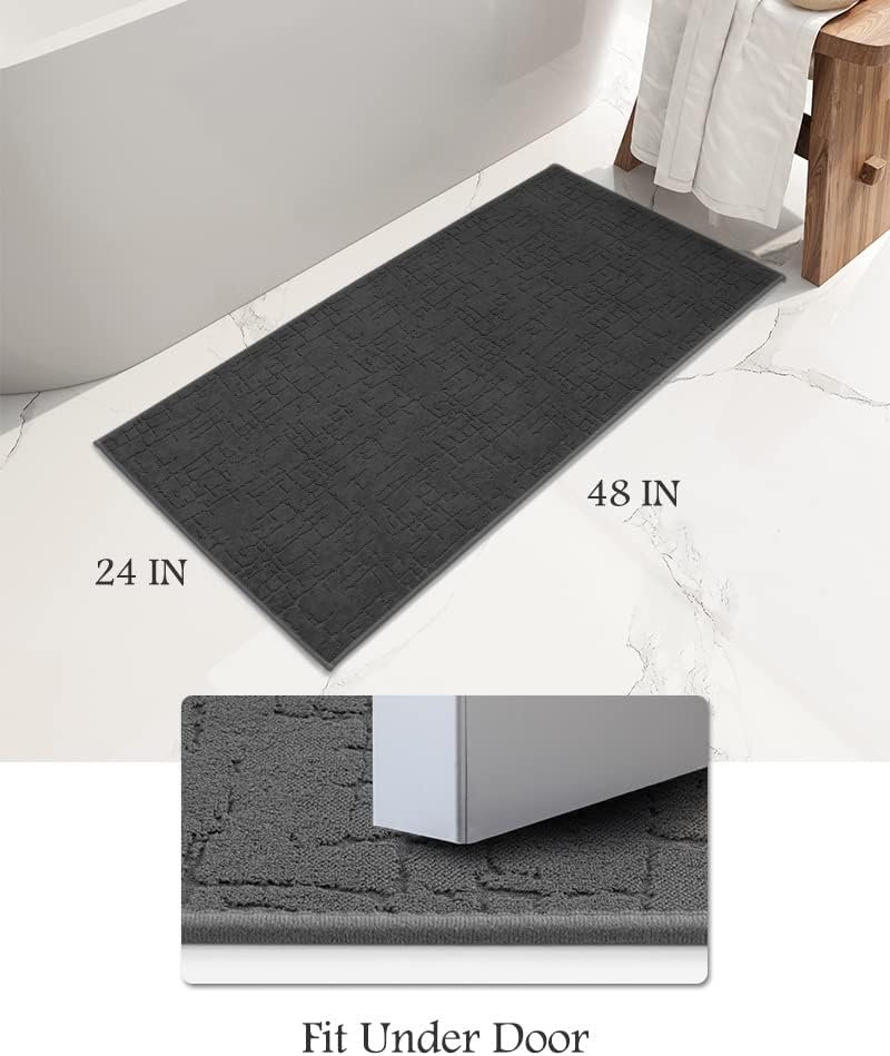AMOAMI-Bath Mat-Absorbent Quick Dry Bathroom Floor Mats-Washable Rubber Backing Bath Mats for Bathroom Rugs Fit Under Door-Bath Rug for in Front of Sink Bathtub Shower Room, Dark Grey 24''x48'' Dark Grey 24''x48''(Rectangular)