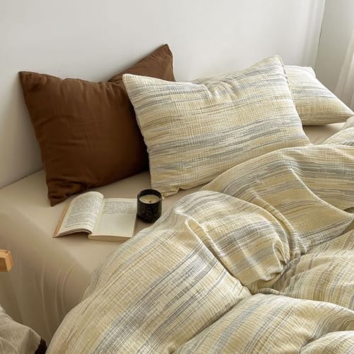 Mesnt Juego de ropa de cama doble de 4 piezas, funda de edredón, sábana y 2 fundas de almohada, poliéster, caqui claro, estilo 1, 1,5 m - 180 x 220 cm