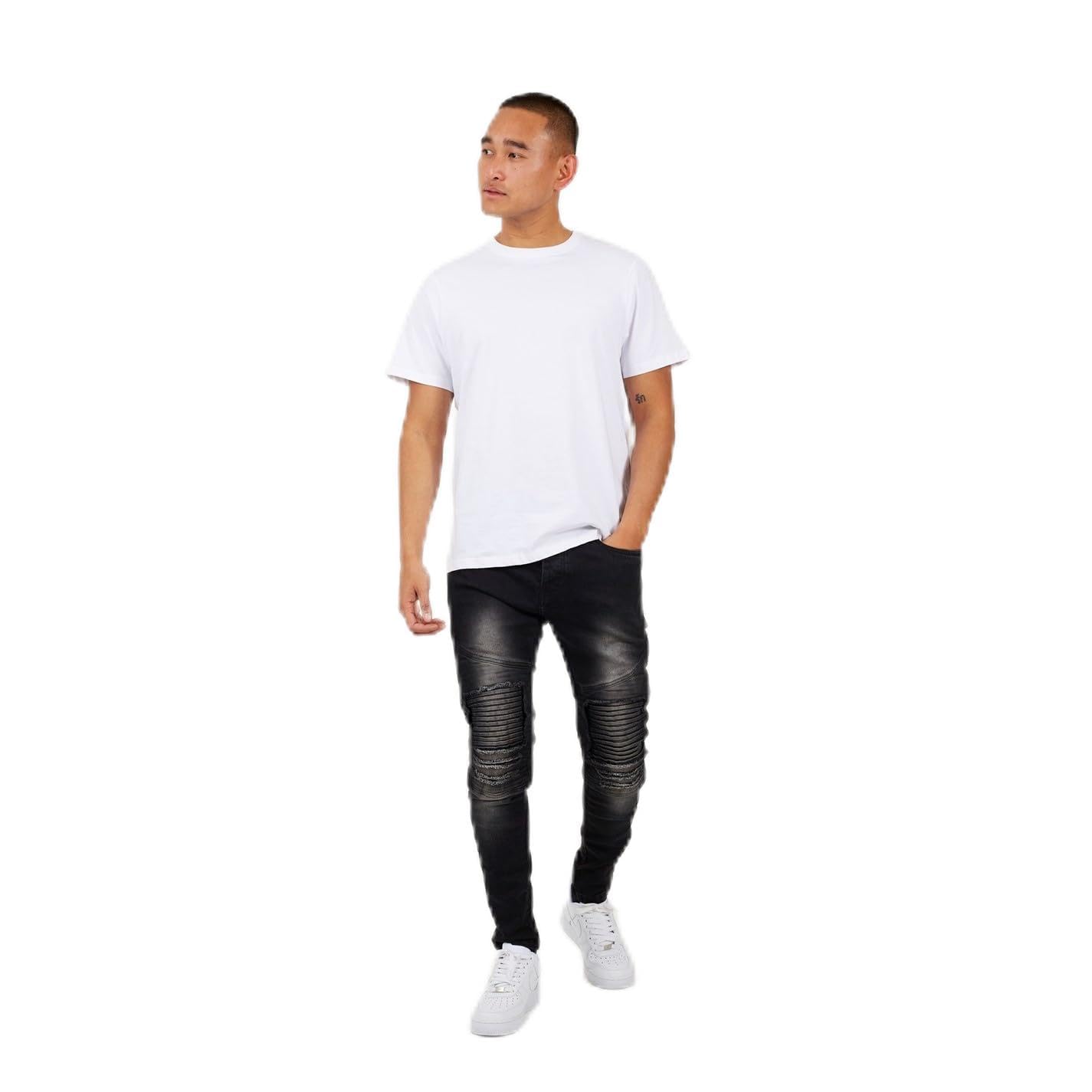 Brave Soul Men's Biker Jeans With Distressed Details Charcoal Wash - 32W R
