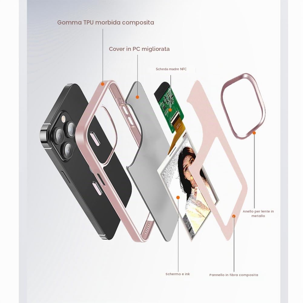 Custodia aggiornata per smartphone con schermo a 4 colori e inchiostro Trasmissione NFC fai da te per immagini/immagini/foto/testo per iPhone 16 (nero)