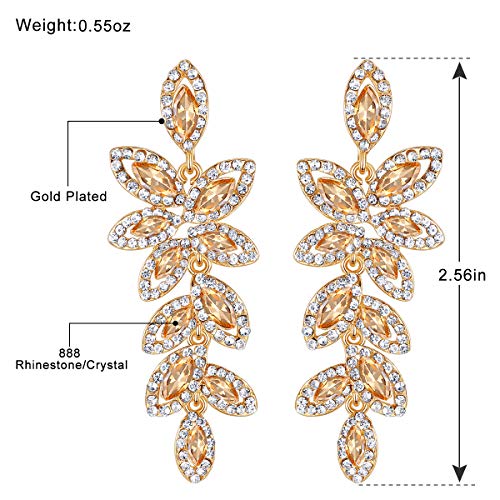 Mecresh Leaf-Shape Wedding Earring For Brides Silver/Champagne Rhinestone Wedding Fine Jewelry #TOP2