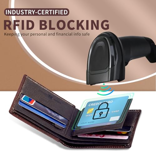 Full Grain Leather Bifold Wallets, RFID-Blocking for Western Men, Rodeo Wallet with 10 Slots (Wine Red, Stars), Gift for Men4