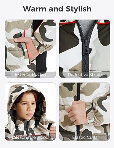Wantdo Big Kids Boy's Winproof Winter Coat Warm Padded Quilted Puffer Jacket Outwear Parka White Camo 14-16 #TOP5