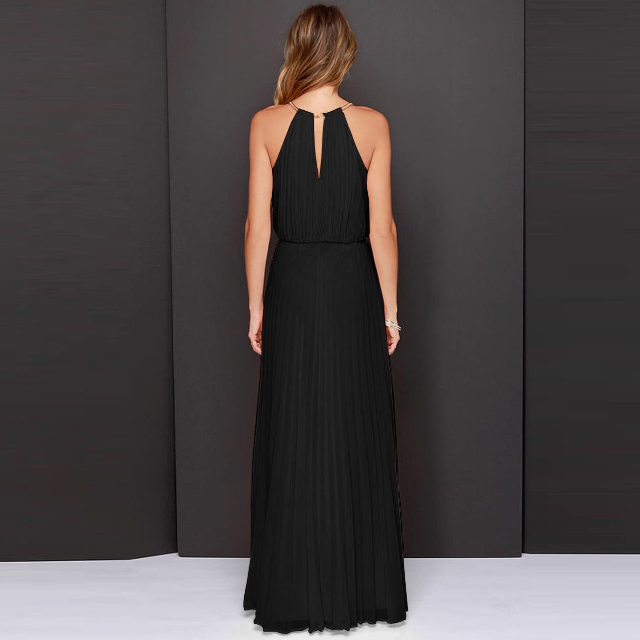 Vestito Donna Eleganti Abito da Sera Lungo Vestito con Senza Maniche Bodycon Cocktail Aderente Party