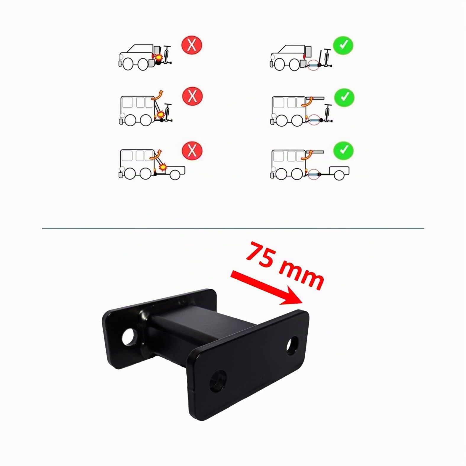 AHAKA Rallonge crochet pour tête sphérique AHK, 2 trous, espacement 90 mm, charge max 3500 kg, noir mat laqué