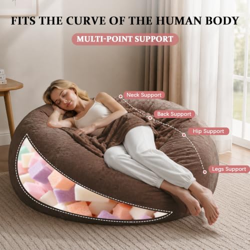 Image of Memory Foam Bean Bag Chair for Adults, 5FT Coffee
