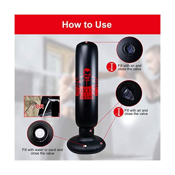 Punching-Bag-for-Kids-Locsee-Inflatable-Freestanding-Bop-Bag-for-Adults-Kids-Fitness-Boxing-Target-Bag-with-Stand-Training-Kickboxing-Equipment-63-inch Punching Bag for Kids, Locsee Inflatable Freestanding Bop Bag for Adults Kids Fitness Boxing Target Bag with Stand Training Kickboxing Equipment (63 inch)