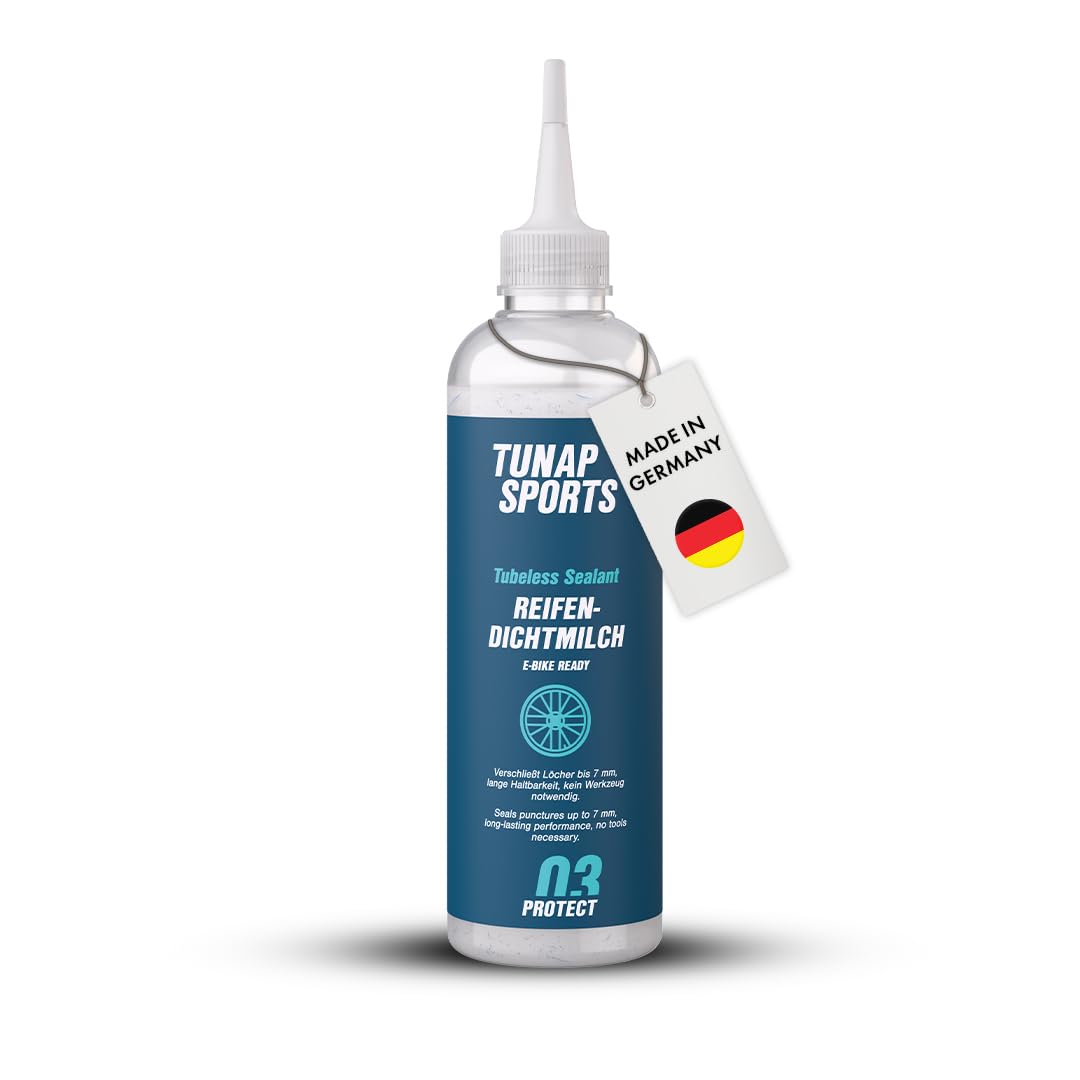 TUNAP SPORTS Reifendichtmilch 250 ml | Tubeless Sealant für MTB, Gravel, Rennrad & E-Bike | Verschließt Löcher bis 7 mm | Schnelle & einfache Anwendung | Zuverlässiger Pannenschutz