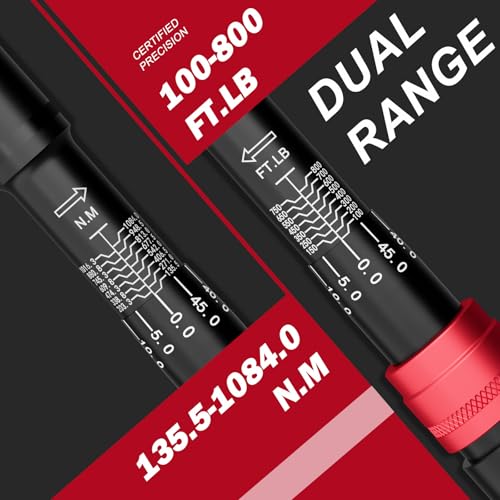 Image of VANPO 3 /4-inch Drive Click Torque Wrench, 100-800Ft-Lb, for Car, Truck | 135.5-1084Nm,48.03'' Length, Dual-Direction,48-Tooth, Heavy Duty Torque Wrench Set with a Hex Key for Tractor