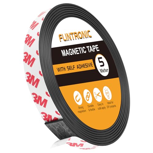 Flintronic Rollo de cinta magnética (5M), Tiras Magnéticas Adhesivas, Cinta Magnética Autoadhesiva, para Paneles magnéticos, Refrigeradores, Tablas de Planificación y Cuadros Blancos(15 mm*1.5mm)