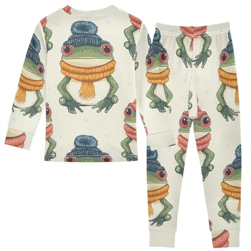 Pajama Sets Long Sleeve Frog Wearing Winter Hat Soft Comfy Sleepwear 2 Piece PJS 3-8T3
