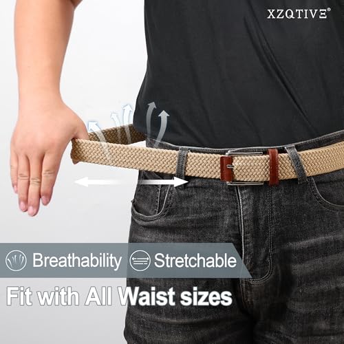 Image of XZQTIVE Braided Stretch Belt Mens Gift Elastic Woven Belt for Golf Casual Pants Shirts Jeans