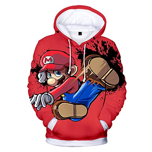 Bonamana - Sudadera con capucha de Super Mario con bolsillos, de manga larga Rojo Super Mario-a L