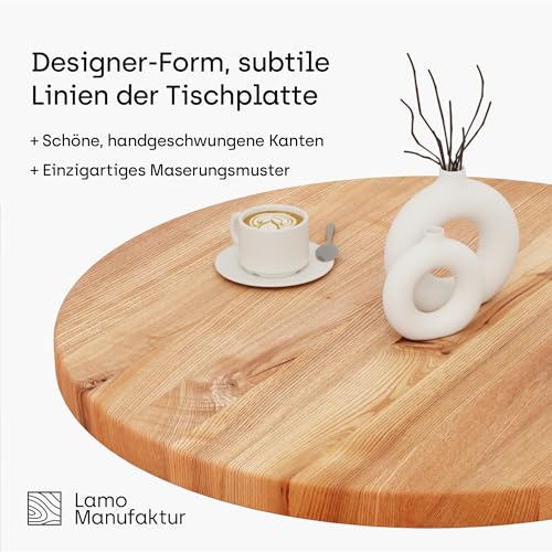 LAMO Manufaktur Holzplatte rund 50 cm aus Naturholz | Tischplatte für Couchtisch, Kaffeetisch, Nachttisch | Stärke: 28 mm | Farbe: Dunkel