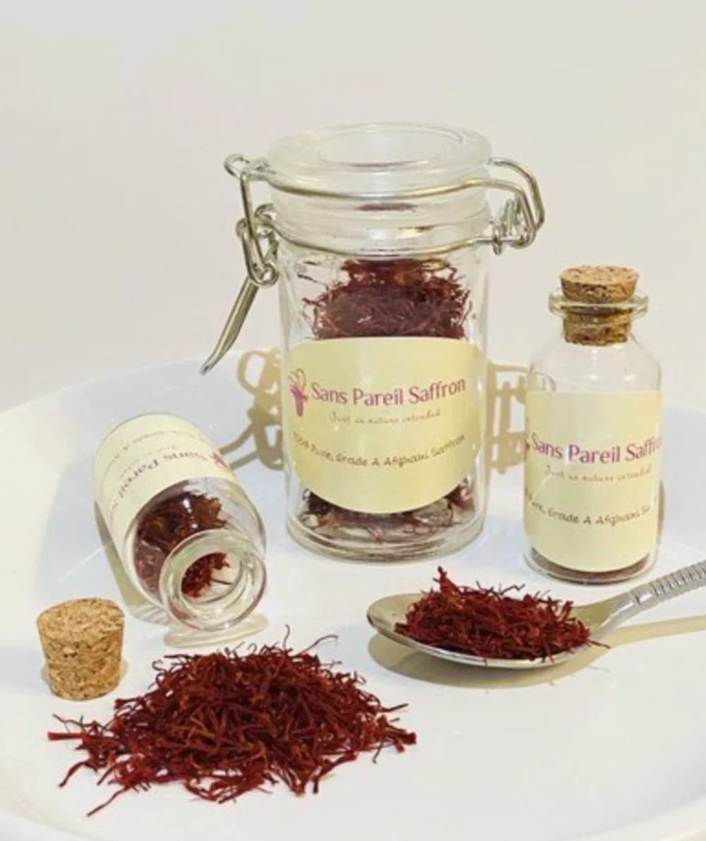 Sans Pareil Saffron Spice Fresh Hand Harvest Organically Grown Saffron | 100% Pure Premium All Red Afghani Multipurpose Saffron | 2 Gram