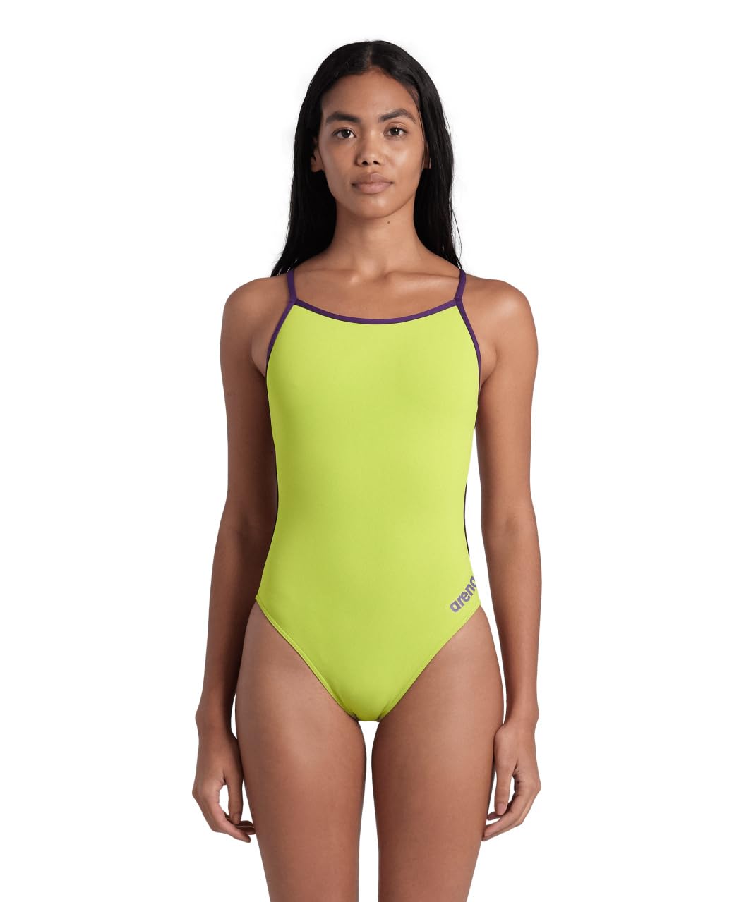 Arena Women's Soft Green/Plum Solid Team Maxlife Sports Swimsuit Lace Back One Piece Racing Tech Suit Competition Training Athletic Swimwear