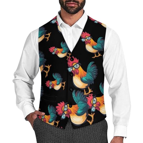 Rooster Men's Suit Vests Business Formal Dress Vest V-Neck Waistcoat for Wedding Casual