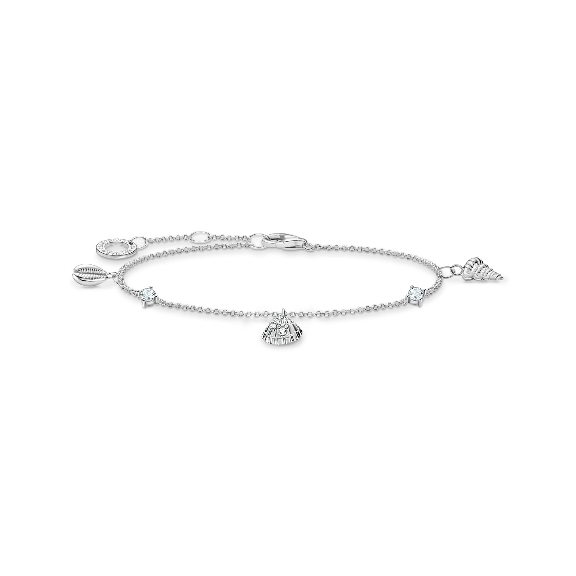 Pulsera Thomas Sabo Para Mujer Con Colgantes De Concha Y Circonitas - Plata De Ley 925, Longitud Ajustable 16-19 Cm