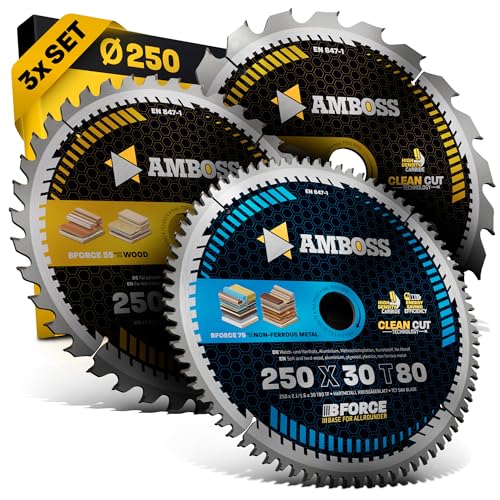 Ø250 x 30Hand- Kreissägeblatt Set passend für Mafell Erika 85 EC Dewalt DWE 7492 uvm. - AMBOSS WERKZEUGE 250x30 Sägeblatt Sortiment