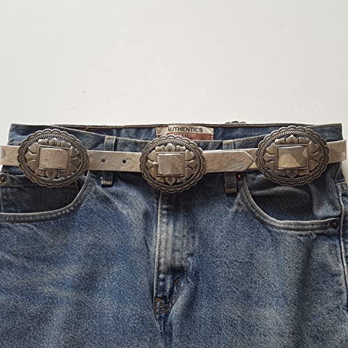 Western Concho Style Belt w. genuine cow print hair leather belt Silver L2