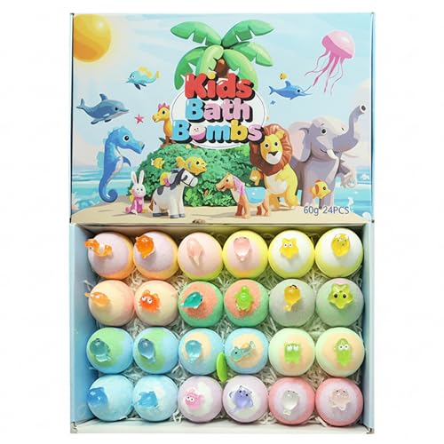Bombes de bain pour enfants avec jouets surprise animaux 60g lot de 24 effervescents