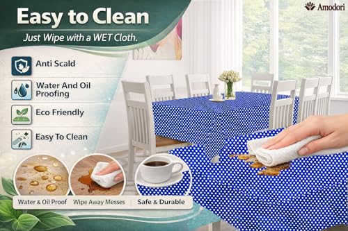 Image of Waterproof Dining Table Cover | PVC Table Protector | Dustproof Spill Proof Cover for Home & Kitchen (polka-13, 40x60 Inches (4 Seater))