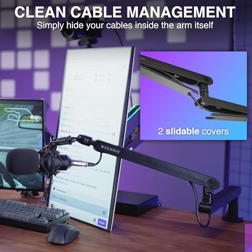 SA-30 LP Low Profile Microphone Boom Arm, 360° Rotatable Mic Stand, Low Profile Microphone arm for streaming with Cable Management, Professional Mic Arm, Mic Boom Arm Black - Image 6