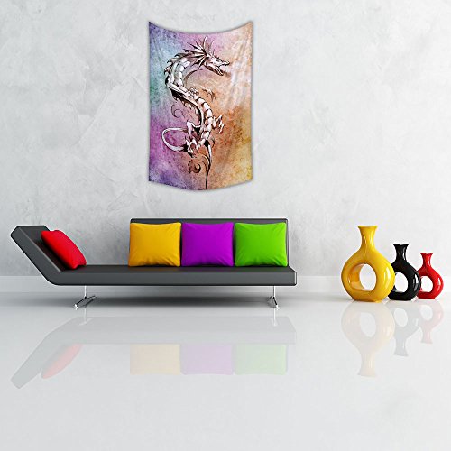 Image of ArtzFolio Tattoo Art Big Medieval Dragon Canvas Fabric Painting Tapestry | Wall Art Hanging 30 x 48.8 inch (76 x 124 cms)