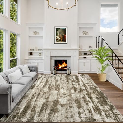 4x6 Area Rugs Washable Rug: Modern Abstract Living Room Rug Soft Anti-Skid Thin Carpet Indoor Floor Non-Shedding Carpets for Bedroom Dining Room Farmhouse Nursery Home Office - Brown