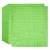 Sodeno 3D Wall Panels, 14.5 sq.feet Coverage, Printable Wallpaper Sticker with Self-Adhesive Waterproof Brick PE Foam Wall Panels Peel and Stick for Interior Wall Decor, Home Decoration 10 PCS Green