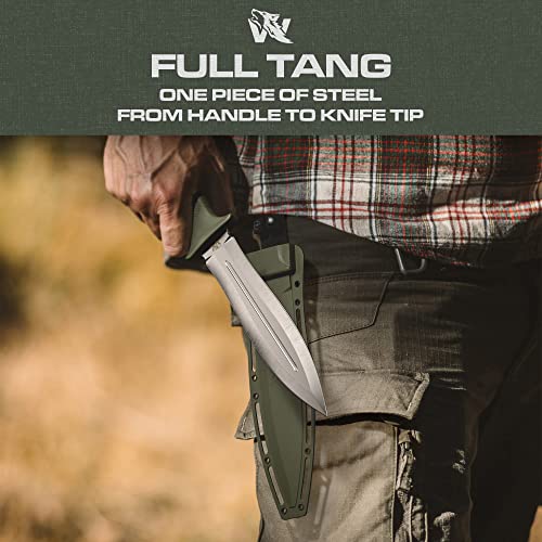 Odenwolf W-Sowcatcher Fixed Blade Knife With Sheath - Large Hunting Knife Made Of D2 Steel - Big Fixed Blade Double Edge Knife With Tpe Handle #TOP2