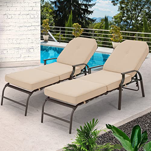Aecojoy Lounge Chair, Outdoor Chaise Lounge With 5-Position Adjustable Backrest, Pool Chairs For Patio, Porch And Pool, Beige #TOP6