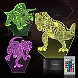 3D Dinosaur Night Lights for Kids, Dinosaur 3D LED Illusion Lamp with 3 Patterns 16 Colors Change...