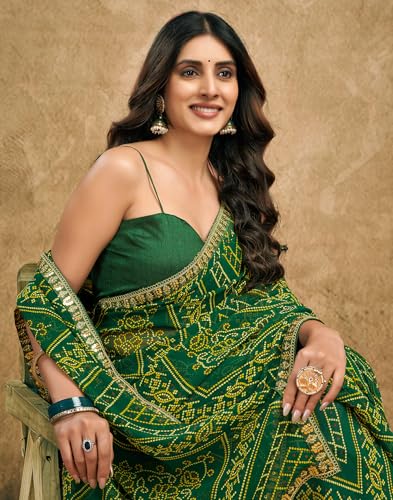Image of SIRIL Women's Georgette Bandhani Printed Saree, Traditional Wedding Sarees For Women With Unstitched Blouse Piece