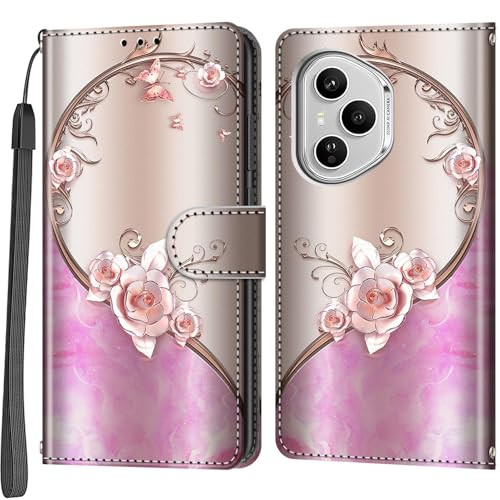 Étui Honor 400 Pro en cuir rose avec fente carte et fermeture magnétique