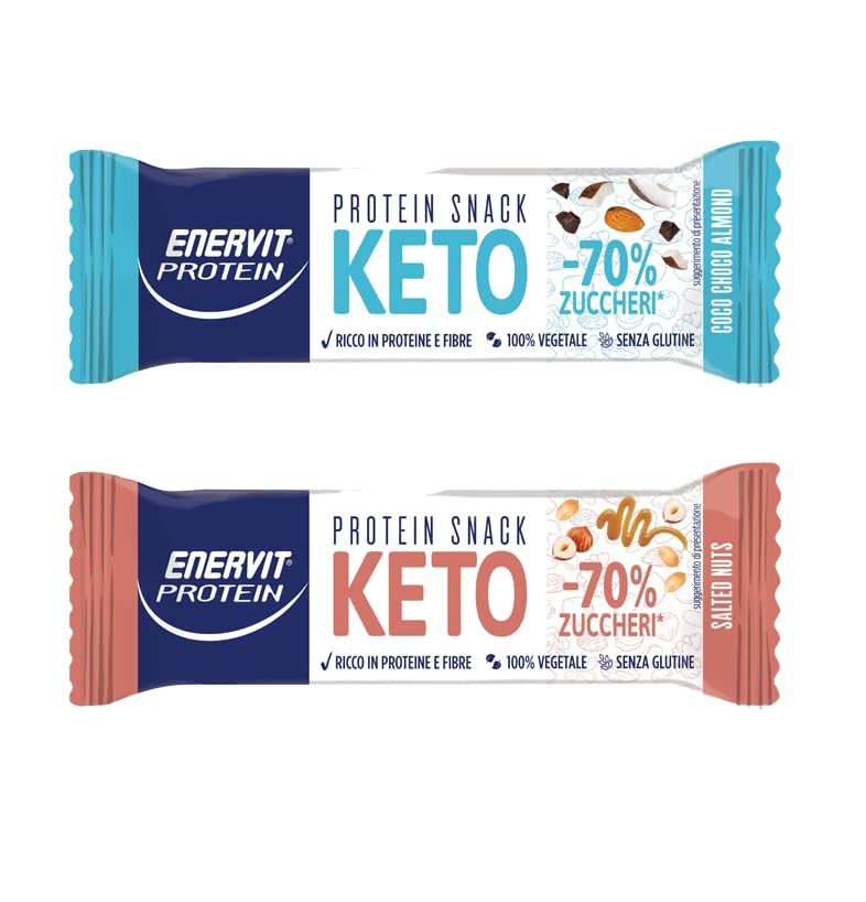 Enervit Protein Snack Keto Pack | 30 barrette da 35gr nei gusti Salted Nuts e Coco Choco Almond