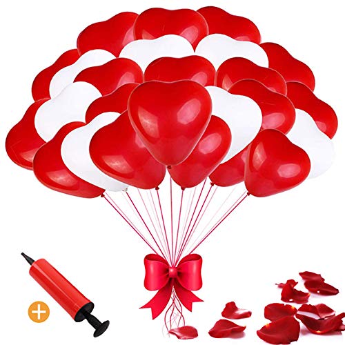 Herzluftballons Rot Weiß, 100 Stück Luftballons Hochzeit, Herz Luftballons, Latex Herz Ballon Helium 12 Zoll für Hochzeit Verlobung Valentinstag Party Deko