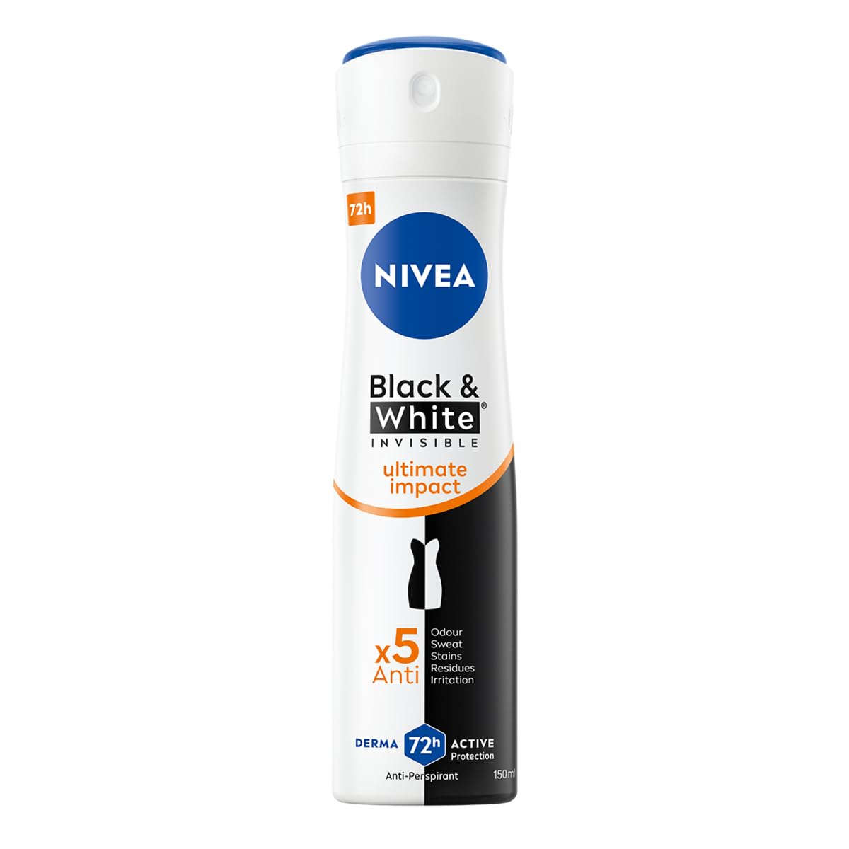 Nivea Mujer Blancas/Negra/Amarillas Black&White 48 H Invisible Ultimate Impact Antitranspirante En Spray Para 150 Ml