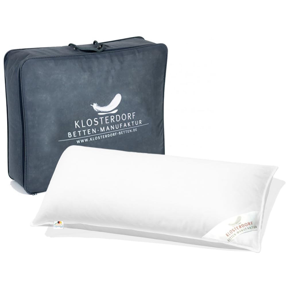 Klosterdorf Bettenmanufaktur Premium Dreikammer Kopfkissen ''fürstlich'' - 40x80 cm - 500 Gramm - Handarbeit aus Deutschland - Gesund schlafen - Daunenkopfkissen Daunenkissen 3-Kammer Kissen