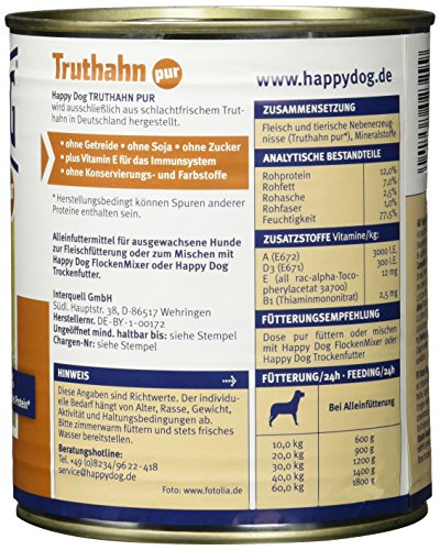 Happy Dog Fleisch Dosen Truthahn Pur, 800 g, 6er Pack (6 x 800 g)