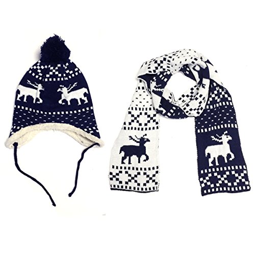 Wrapables Children’s Reindeer Winter Hat and Scarf Set, Blue