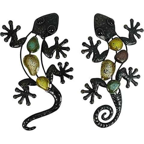 Liffy 2 uds Metal Gecko Decoración Estatuas Exterior Jardín Lagarto arte de pared Vidrio Colgante Esculturas Cover