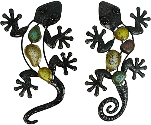 Métal Gecko Mur Art Lézard Extérieur Décor Suspendu Verre Sculpture