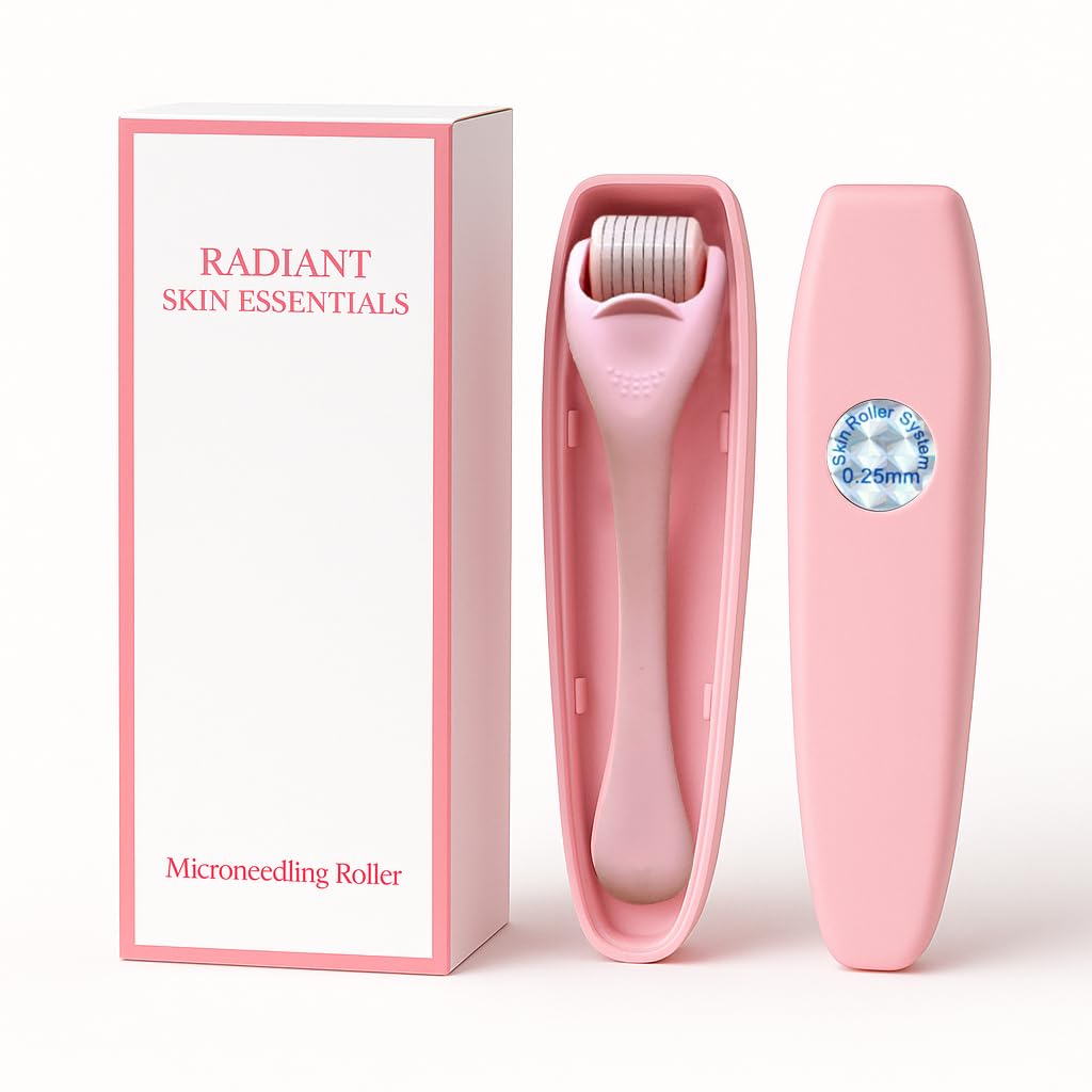 540 Stainless Steel Micropoint Derma Roller – Microneedling Roller for Face, Scalp & Beard – Skin Care Tool for Collagen Boost, Wrinkles & Hair Growth – Storage Case Included (Matte Baby Pink)