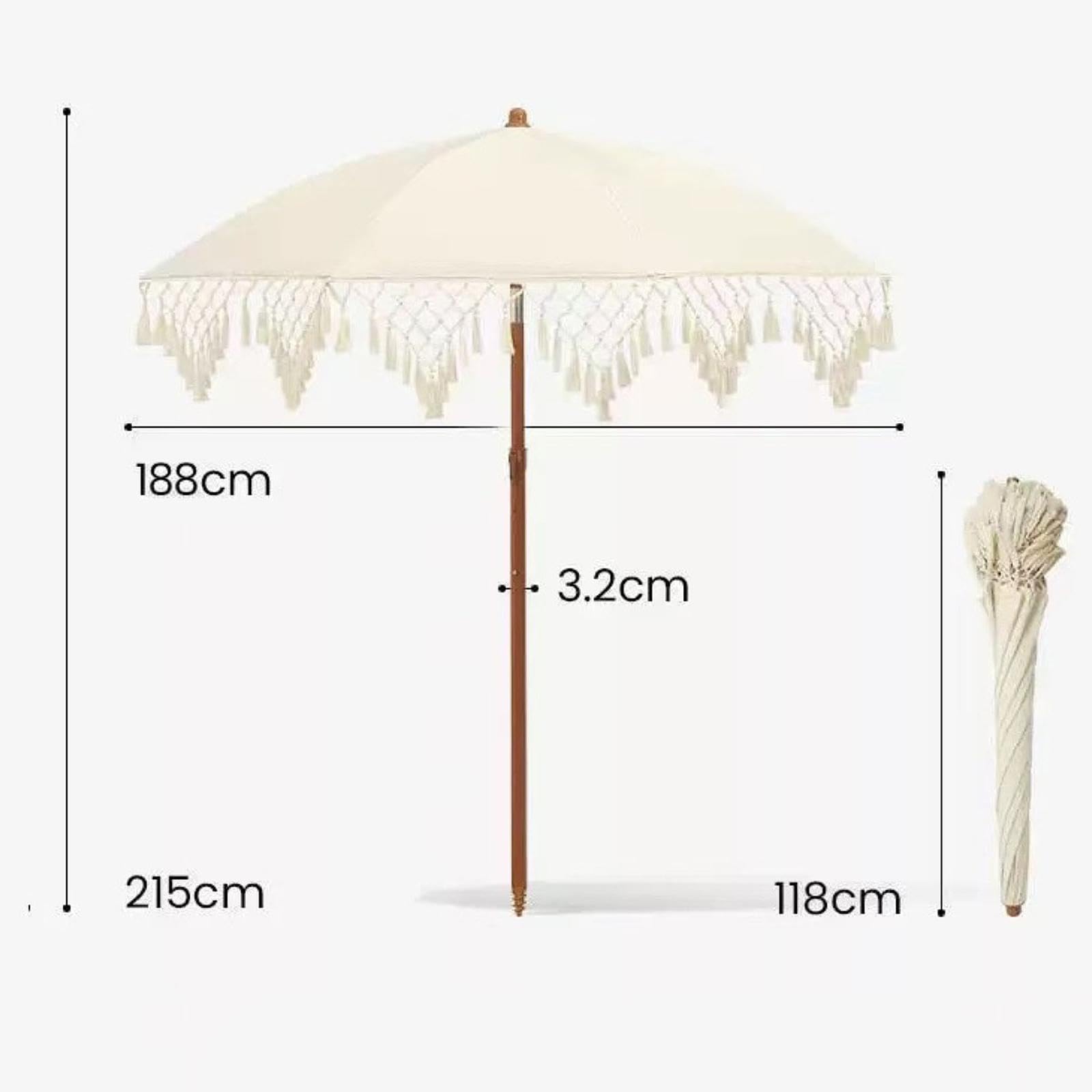 Heavy Du UV Protect Parasol tarasowy z frędzlami - zewnętrzny zadaszenie sune na podwórko, plażę i podróż - idealny na relaks