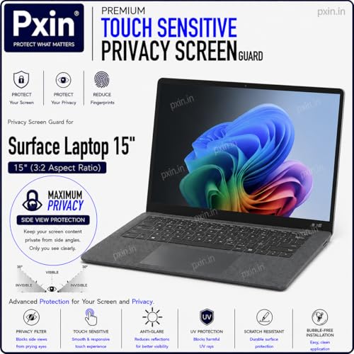 Image of Pxin Aura | Compatible with Microsoft Surface Laptop | 15 Inch - Touch Sensitive Privacy Screen | Anti Blue | Anti Glare | UltraThin for Hyper Touch | Anti UV | Privacy Filter