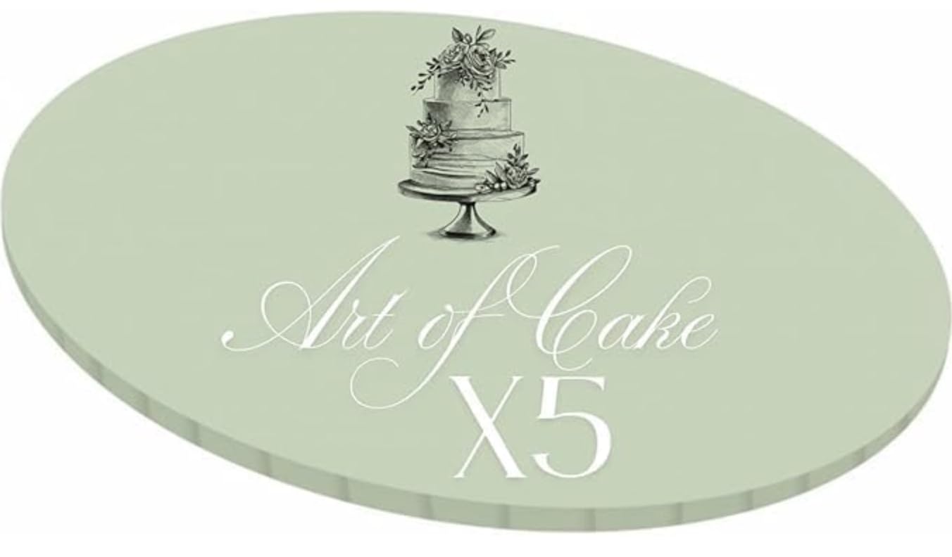 Art of cake® Masonite Cake Board, Strong Round Cake Board, Cake Drum, 5mm Thick, Pack of 5 (Sage, 8")